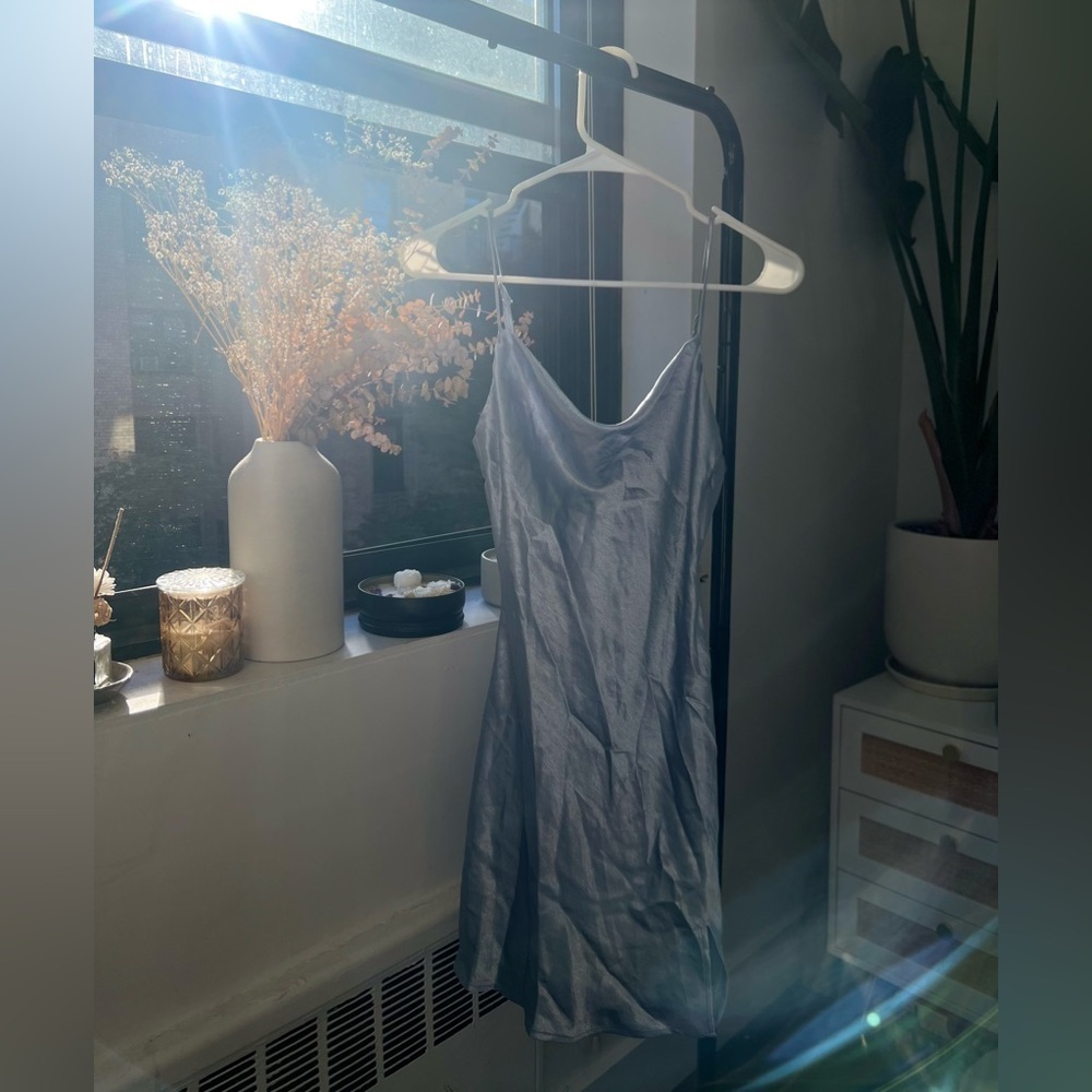 Baby blue satin slip dress - Picture 2 of 4